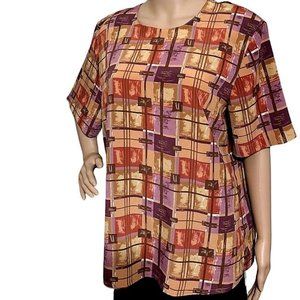 MODERN ESSENTIALS Top Women Brown Red Purple Sz L